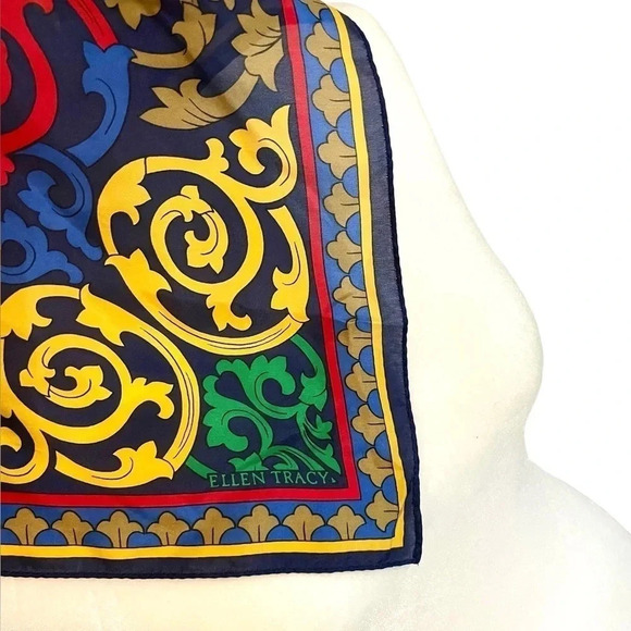 Vintage Ellen Tracy Silk Geometric Scarf - Picture 2 of 4